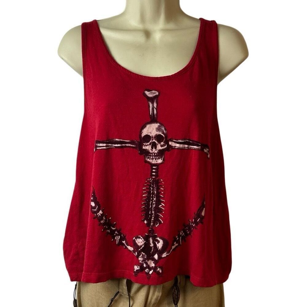 Y2K Hot Topic Indie Sleaze Red Skull Anchor Pirate Top SM